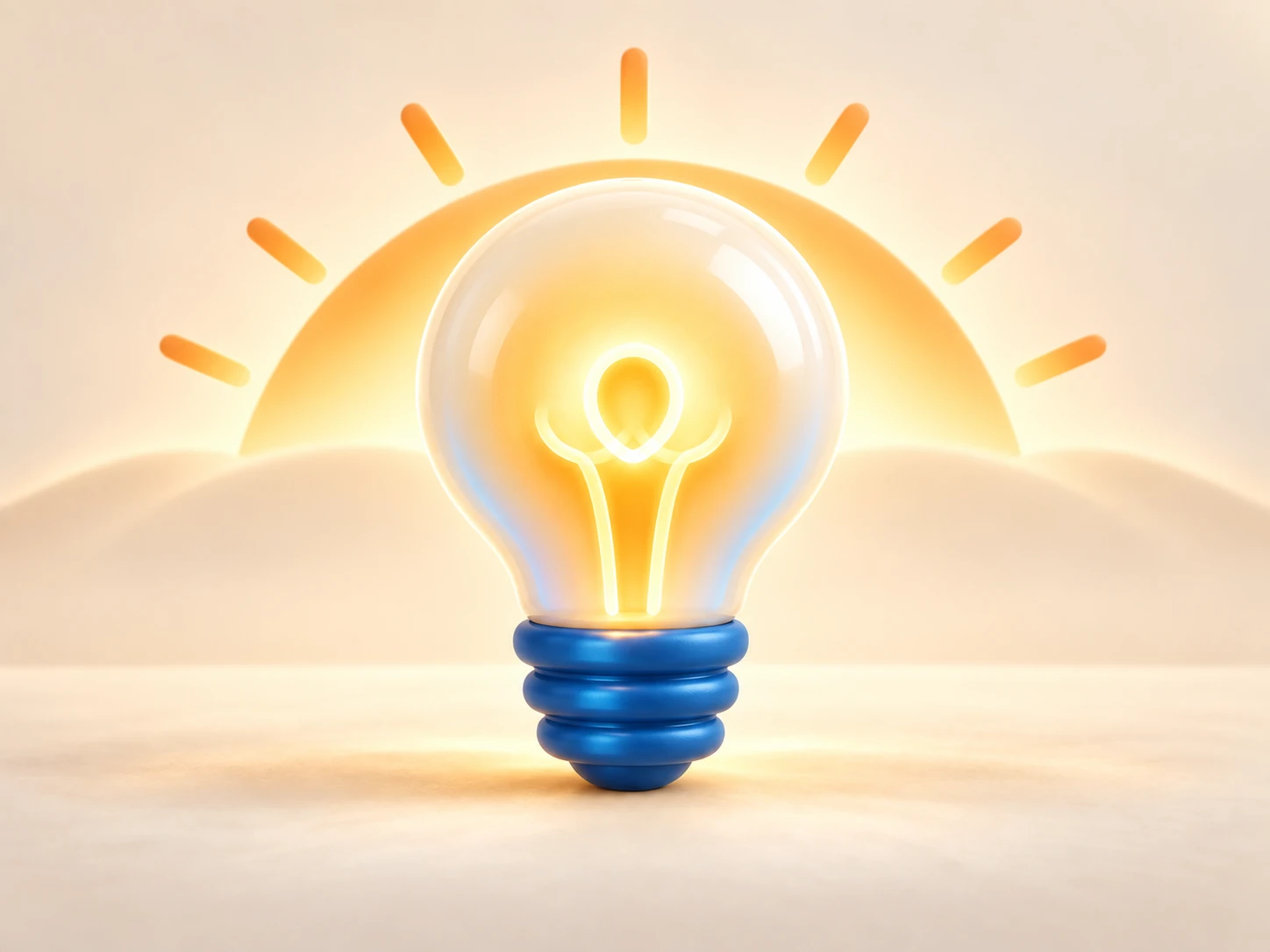 A glowing light bulb in Loving Care blue and orange, representing a clear and hopeful future